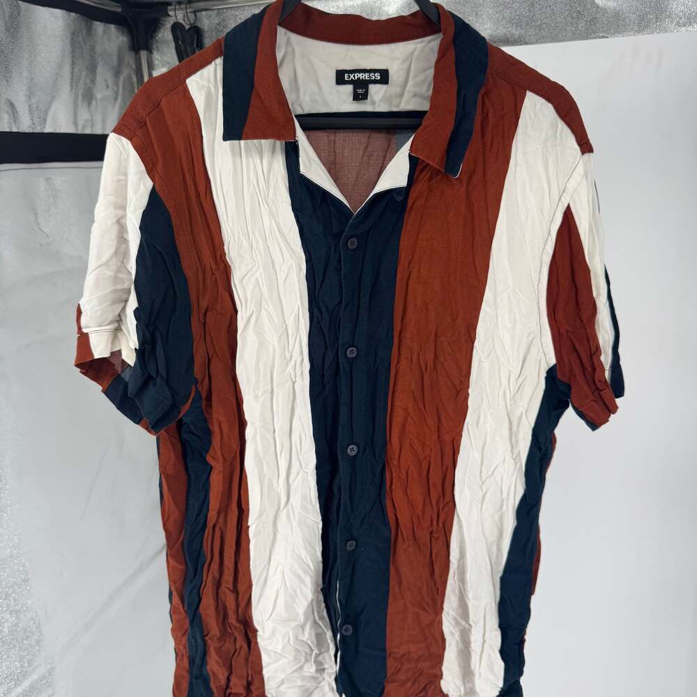 EXPRESS Men's Striped Short Sleeve Button-Up Shirt Size L